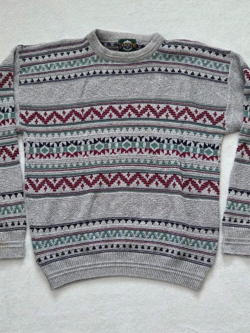 Vintage Jantzen Sweater Mens XL Made USA Geometric Fair Isle Grandpacore 90s